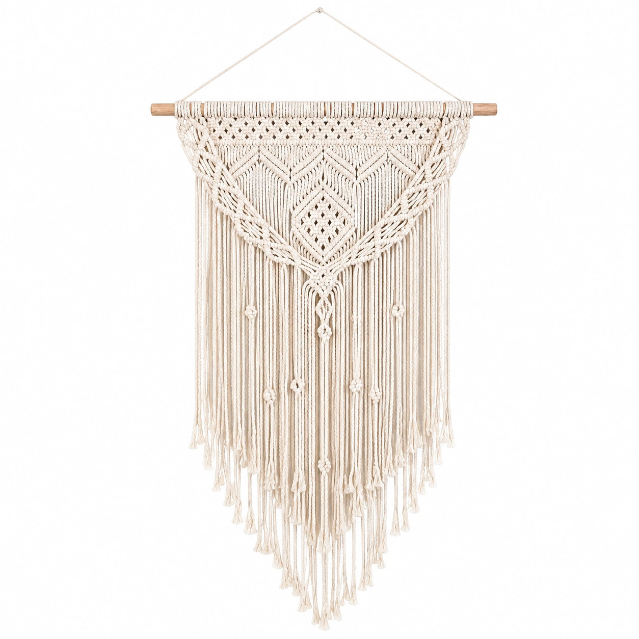 Makramee Wandbehang 50 x 90 cm Baumwolle Natur mit Holzstab Boho Wanddekoration