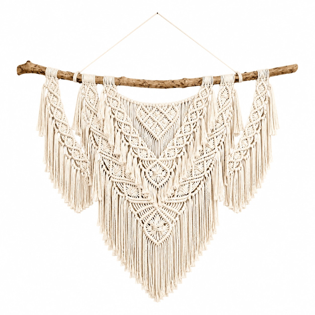 Makramee Wandbehang 100 x 90 cm Baumwollkordel Creme Boho Fransen