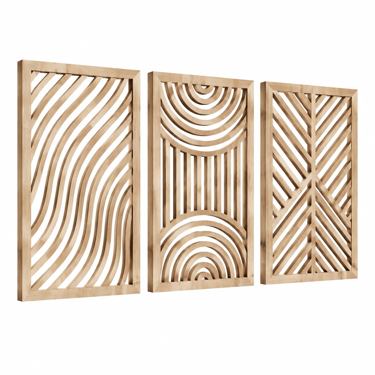 3-teiliges Wanddekor 100 cm x 40 cm aus Holz Natur geometrisch