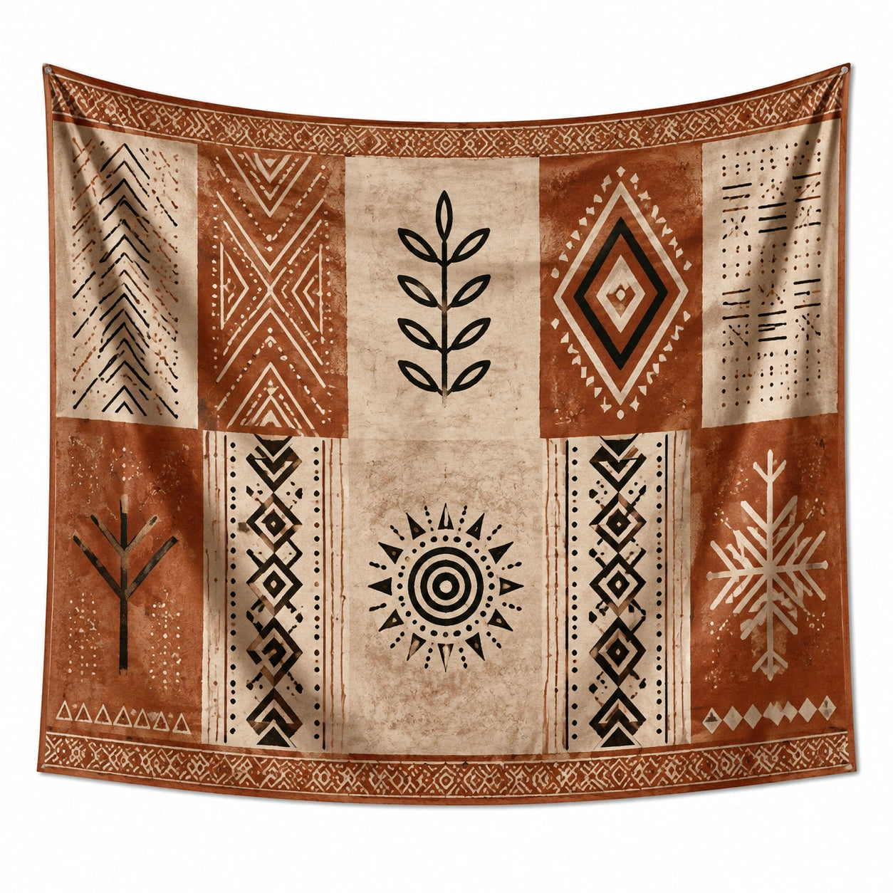 Wandteppich 150 x 130 cm Polyester Braun Beige geometrisch Boho Wanddekoration