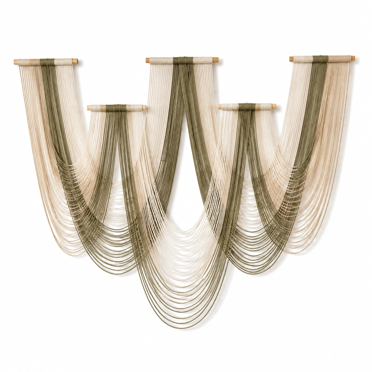 Makramee Wandbehang 150 cm x 100 cm Baumwollkordel Beige Olivgrün Boho Wanddekoration