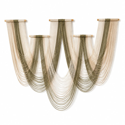 Makramee Wandbehang 150 cm x 100 cm Baumwollkordel Beige Olivgrün Boho Wanddekoration