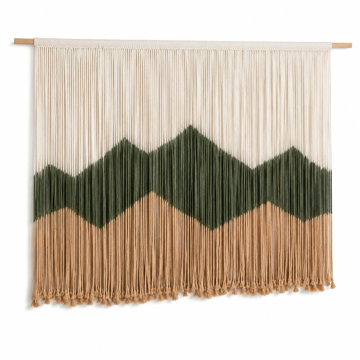 Makramee Wandteppich 100 x 90 cm aus Textilfasern Beige Grün Braun für Wanddekoration im Boho Stil