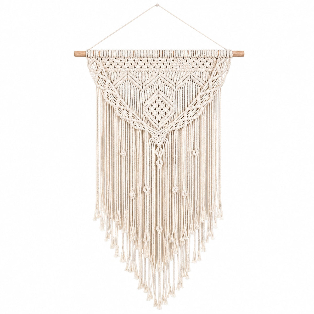 Makramee Wandbehang 50 x 90 cm Baumwolle Natur mit Holzstab Boho Wanddekoration