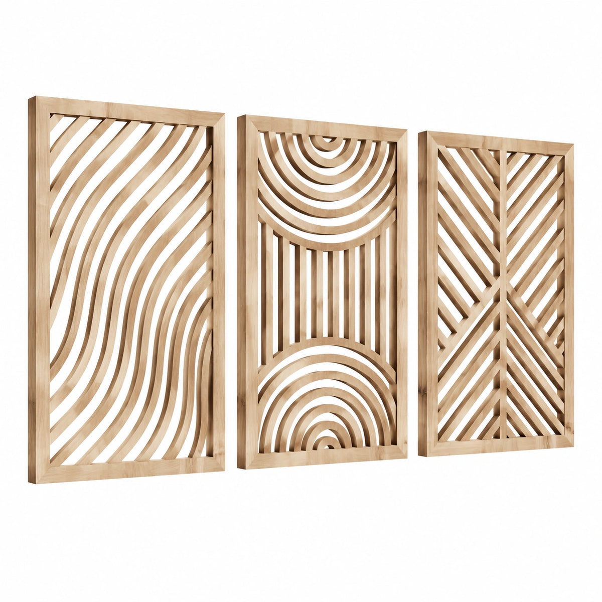 3-teiliges Wanddekor 100 cm x 40 cm aus Holz Natur geometrisch