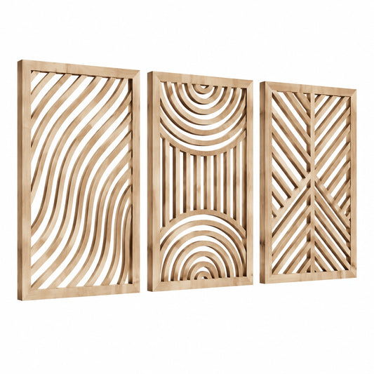 3-teiliges Wanddekor 100 cm x 40 cm aus Holz Natur geometrisch