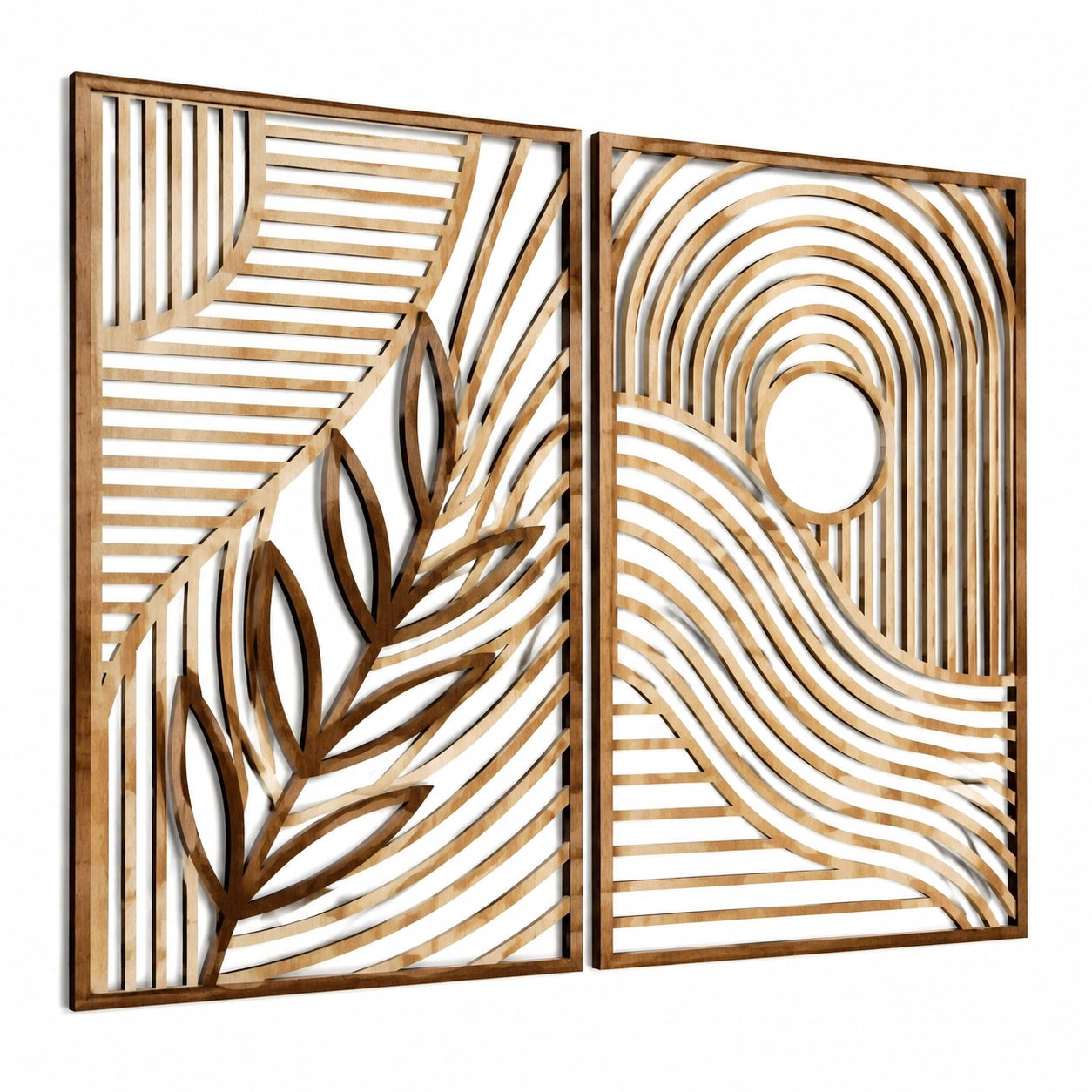 Wanddekoration 120 x 90 cm Holz Braun geometrisches Relief 2-teilig