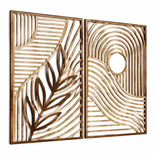 Wanddekoration 120 x 90 cm Holz Braun geometrisches Relief 2-teilig