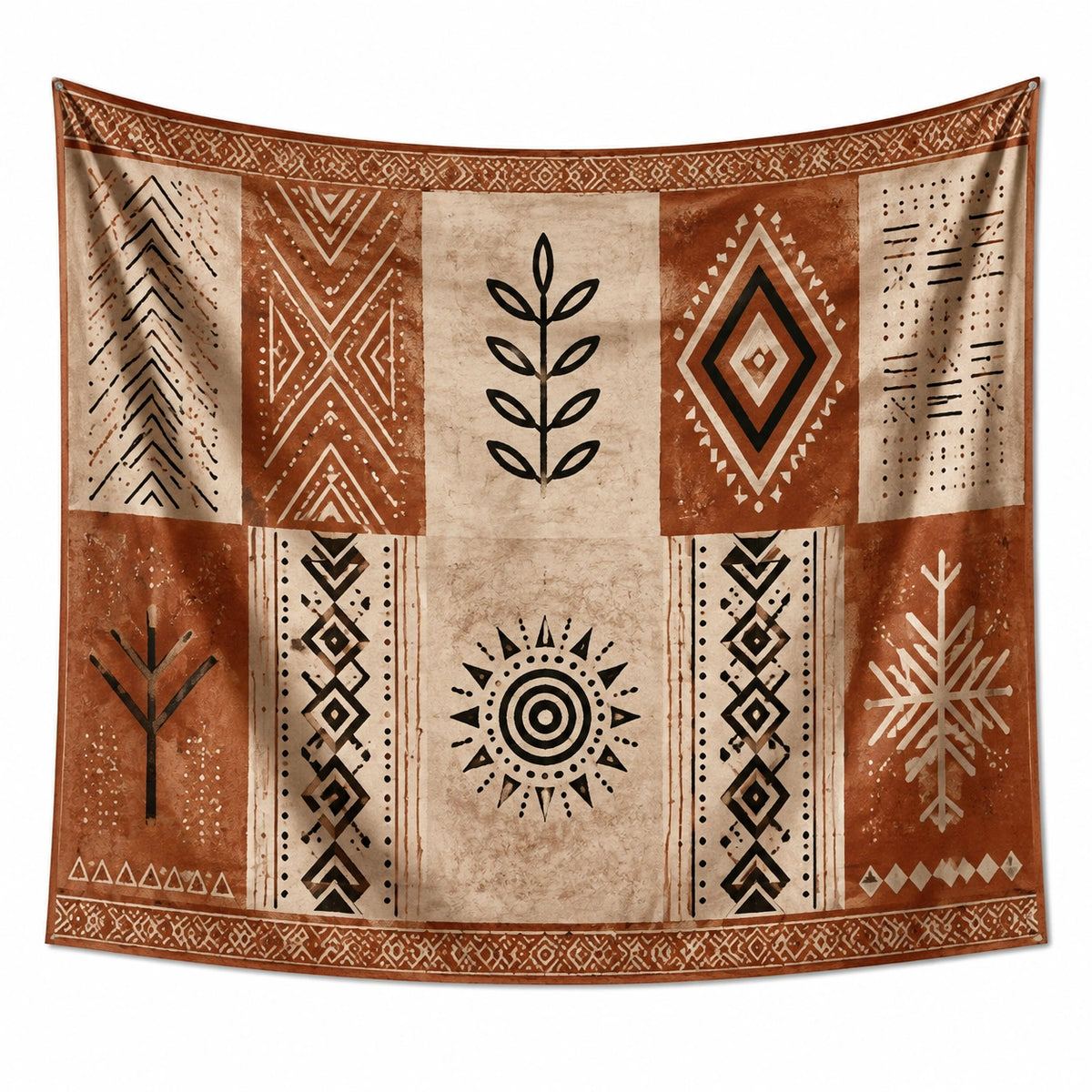 Wandteppich 150 x 130 cm Polyester Braun Beige geometrisch Boho Wanddekoration